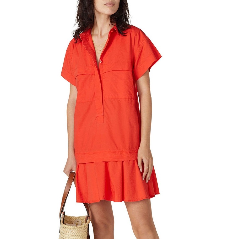 HUNTER BELL Orange Red Dress with Ruffled Hem